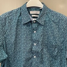 Nick Graham Mens XL Teal Floral Short Sleeve Button Down Stretch Modern Fit