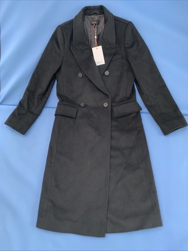 Quince Women's XS trench Coat Long Black Italian Wool Double-Breasted Coat - Picture 5 of 9