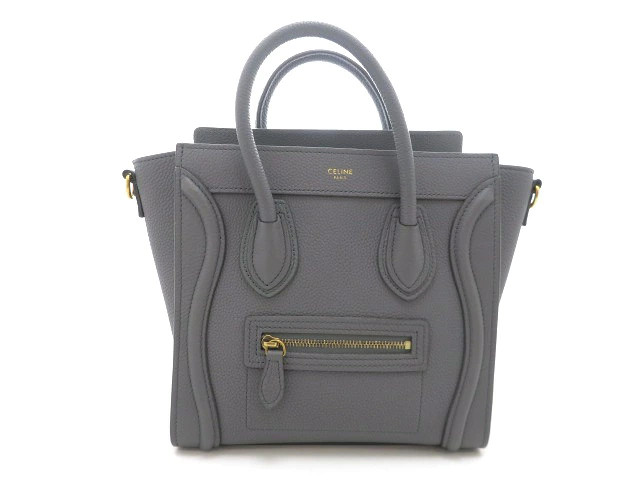 CELINE Luggage Nano Shopper Gray Leather Shoulder Bag Women's #DB1899
