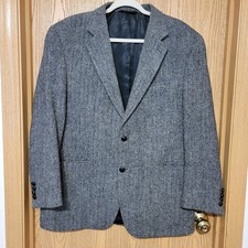 Jos A. Bank Harris Tweed Herringbone Grey Wool Men's Blazer Sport Jacket 43 R