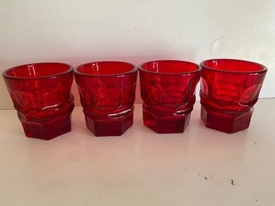4 Fostoria Argus Ruby Red  Henry Ford Museum HFM Low Ball Flat Juice Glasses EVC