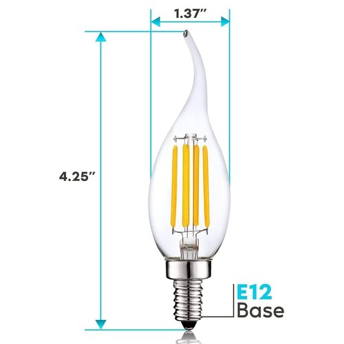 Luxrite Candle LED Bulb 800 Lumens 3500K 7W Dimmable UL E12 Flame Tip 24-Pack - Picture 4 of 7