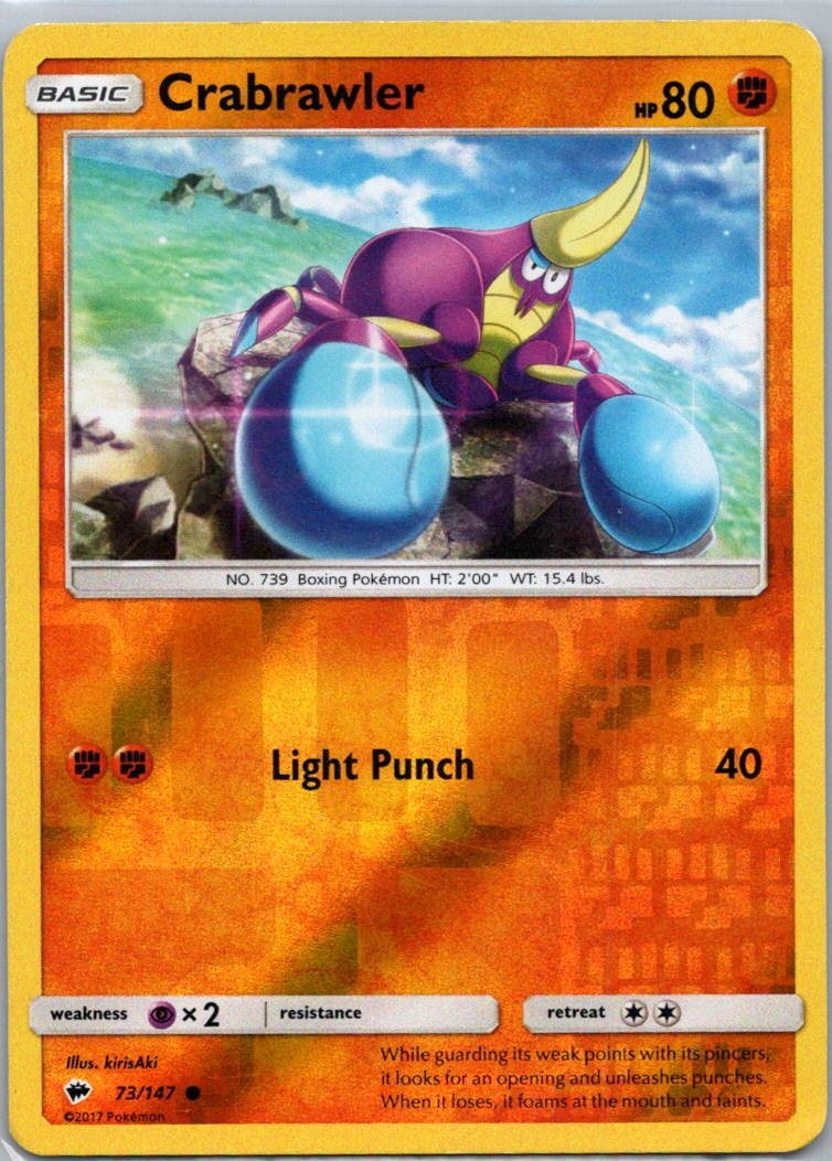 Pokemon TCG Crabrawler 73/147 Burning Shadows Rev Holo LP