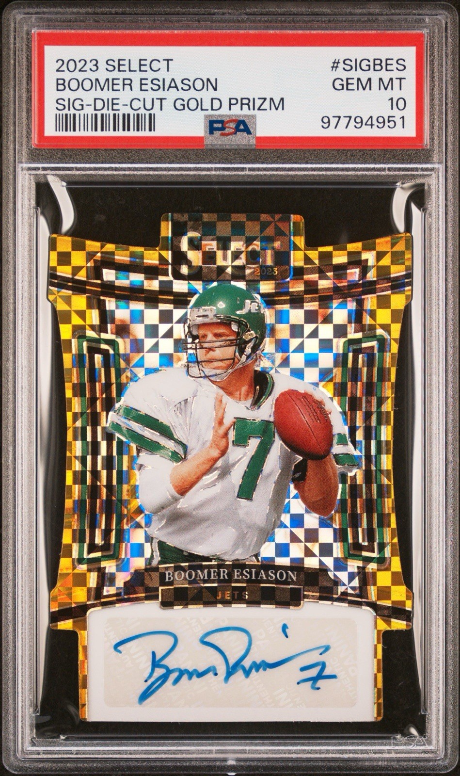 Boomer Esiason ~ 2023 Panini Select Signatures Gold Prizm Auto /10 PSA 10 POP 1