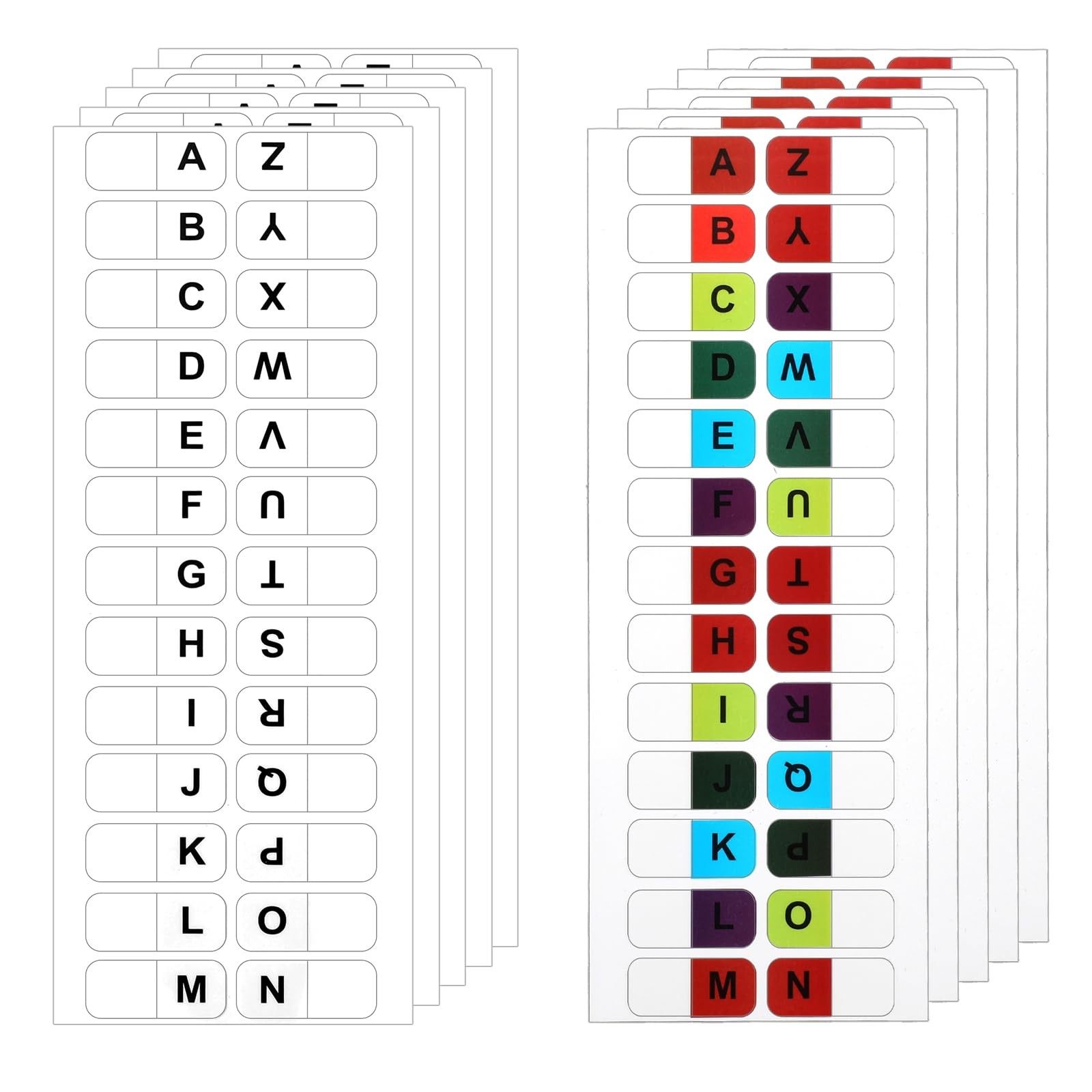 A-Z 26 Alphabet Tabs, Self Adhesive - White and Colorful Letters, 260 Pcs, 10 Sh
