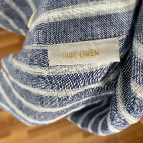 Brioni Shirt Mens Large Blue White Striped Italy Made Long Sleeve 100% Linen - Picture 7 of 8