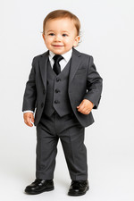 Boys Tailored Fit Suit  Charcoal Grey Pageboy Wedding Prom Set