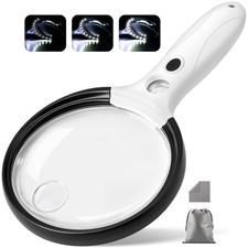 Large Magnifying Glass with Light, 10X 25X 45X Handheld Illuminated Black