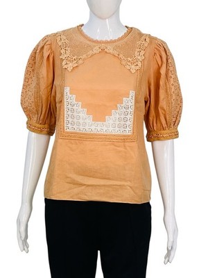 Ulla Johnson Damen Ösen Spitze Bestickt Orange Baumwolle Bluse Tunika TOP S 4