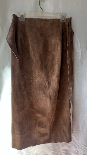 Gonna Ralph Lauren avvolgente in pelle scamosciata concho cravatta in vita midi vintage country - Foto 4 di 6