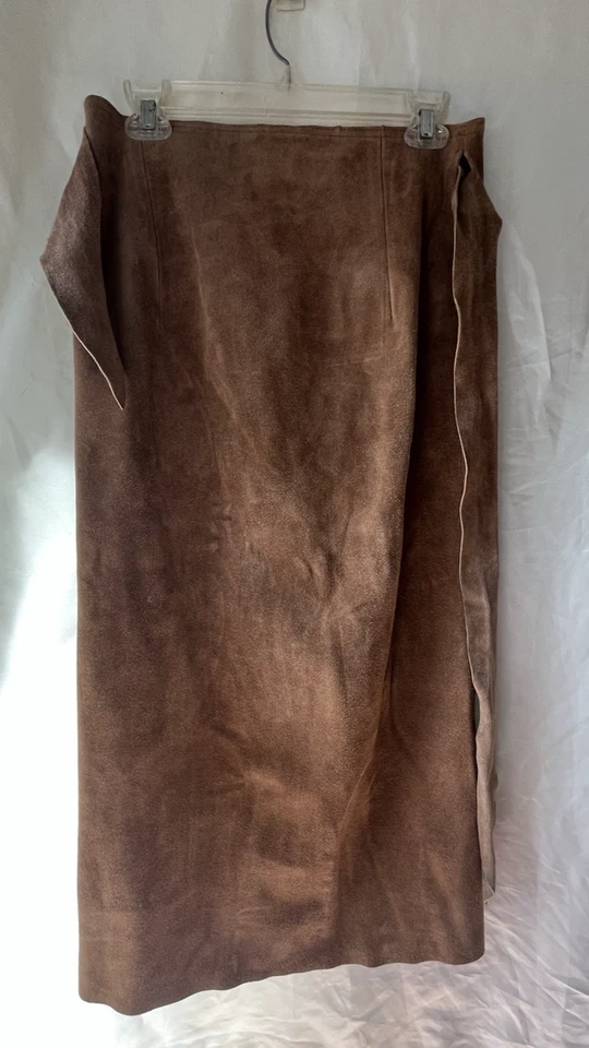 Ralph Lauren Envolvente Gamuza Cuero Falda Concho Corbata Cintura Midi Vintage Country Foto 4 de 4