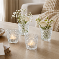 Deko Windlichter- Teelichthalter Aus Glas Klar HöHe 7,5 Cm- 4Er Set-39135