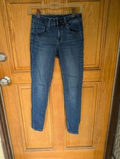Blue Denim Jeans Women Skinny  Slim Button Zip 5-Pocket Cotton Blend Stretch.