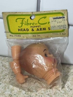 Vintage New 1970's Fibre-craft Puppet Doll Head And Arm Set - Taiwan No. 7546