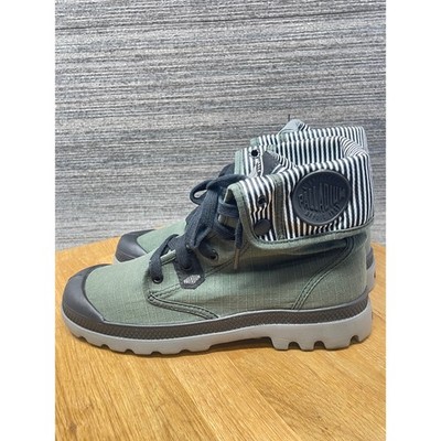 Palladium Baggy Boots Mens 8 Green Canvas Ripstop Fold Over High Top 02668-068