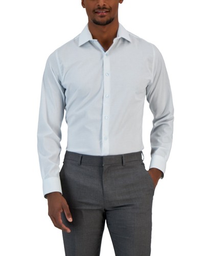 Bar Iii Men's Slim Fit Grid Print Dress Shirt Light Blue Medium