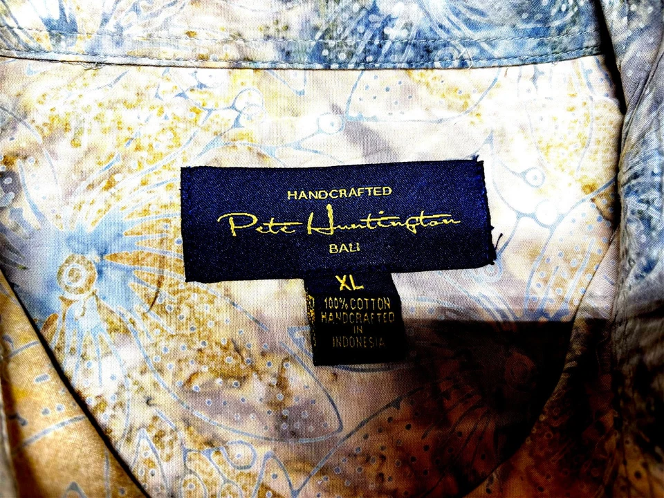 Pete Huntington Mens Bali Button Front Long Sleeve Pattern Cotton Shirt XL - Image 4 of 4