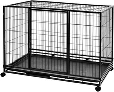 - Portable Heavy Duty Stackable Dog Pet Kennel with Tray, Black, 48.2" L X 37.8"