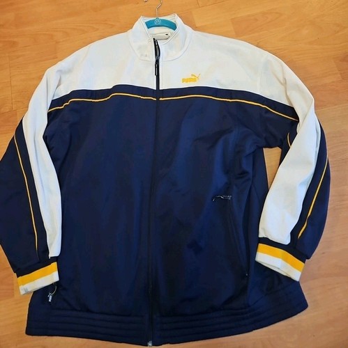 Vintage Puma Full Zip Trainingsjacke Navy Weiß Gelb Logo Herren Größe Large