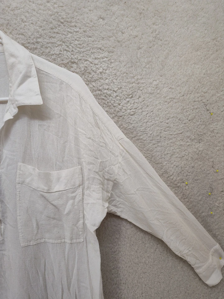 Camisa túnica James Perse para mujer grande blanca mezcla de lana bolsillos manga larga Foto 3 de 4