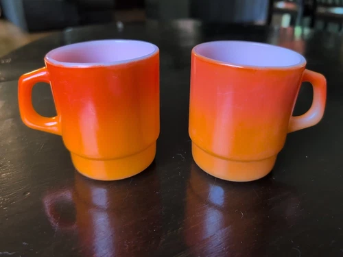 Dramatic Orange Vintage Anchor Hocking Fire King Mugs Oven Proof