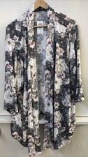 Torrid Cardigan Womens Gray Floral Hacci Knit Open Front 3/4 Sleeve Penny Size 4