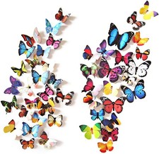 80pcs Butterfly Wall Decor - Plastic Butterflies Wings Foldable Colorful