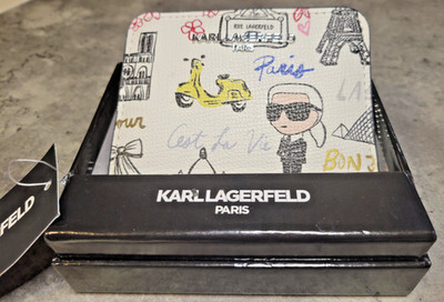  KARL LAGERFELD - ''Rue Lagerfeld'' White Print Clutch - New w/Box and Tags!!!