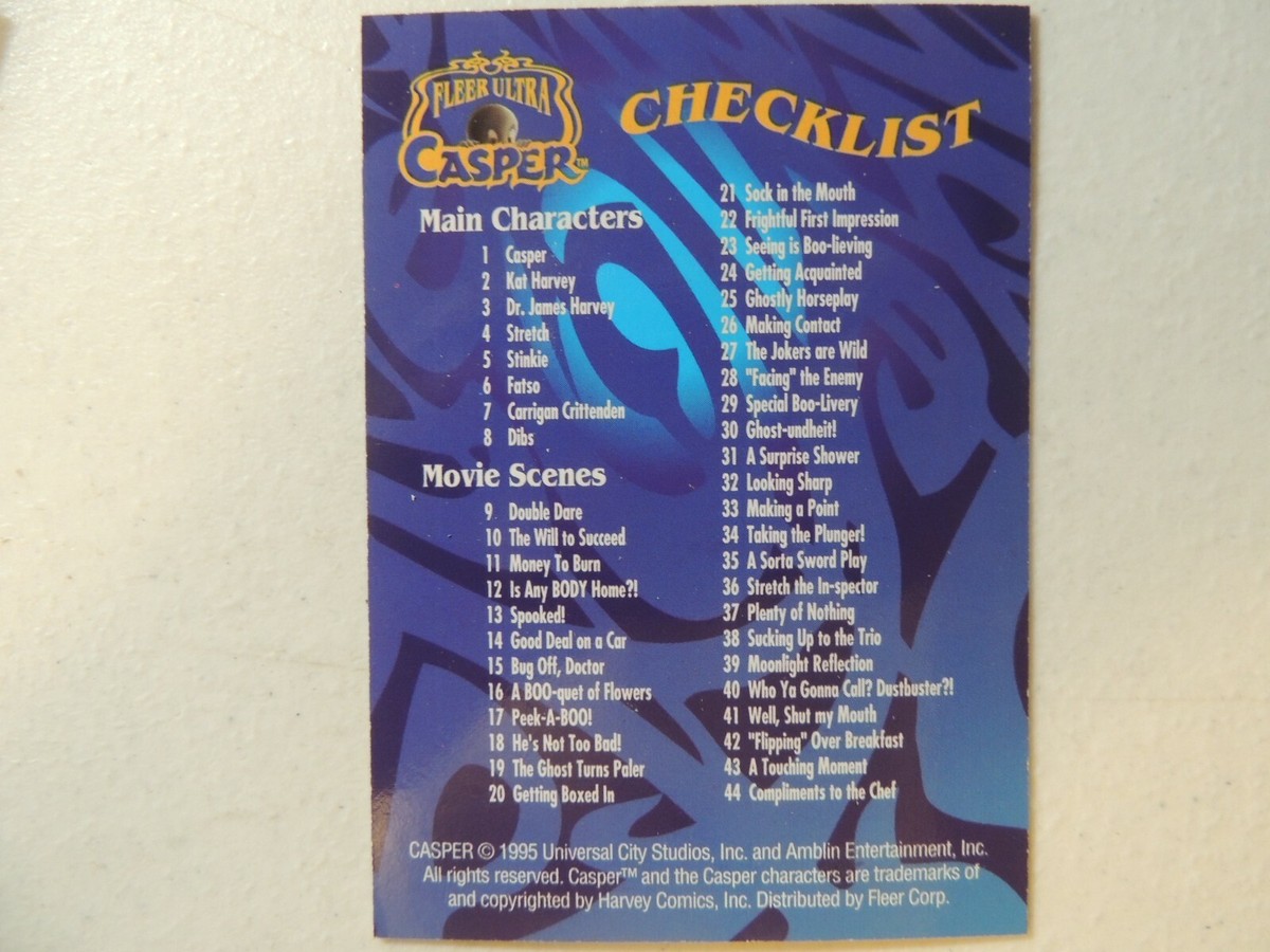 CASPER MOVIE GOLD FOIL COMPLETE BASE SET OF 119 NON SPORT TRADING