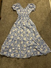 Pink City Prints Puff Sleeve Blue Floral Maxi Dress Smocked Size Large