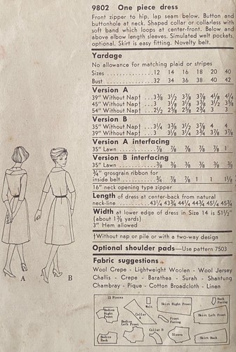 NEW RARE1960s VOGUE CLASSIC DRESS SEWING PATTERN 9802 size 18 38" bust - Picture 2 of 2