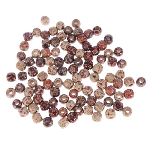 100pcs Natural Printed Wood Barrel Beads with Large Hole for Jewelry Making