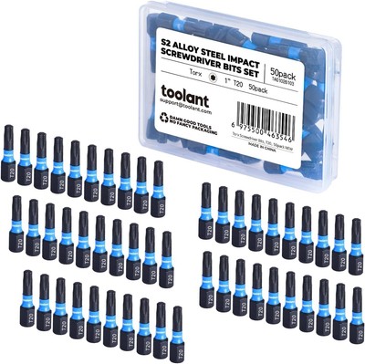 toolant 1  Impact Torx Bits 50pack (T20), 1/4  Hex-Shank S2 Steel Screwdriving