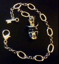 Memento mori pocket watch chain with skull tophat fob