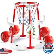 Pool Basketball Hoop Toys,2-in-1 Floating Basketball Pool Games with 4 Balls/