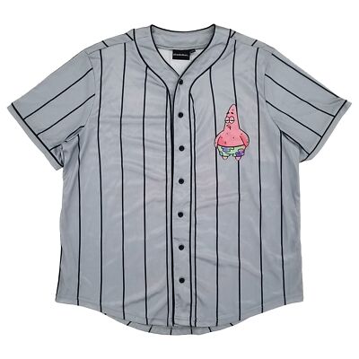 SpongeBob SquarePants Patrick Mens Gray Graphic Short Sleeve Baseball Jersey