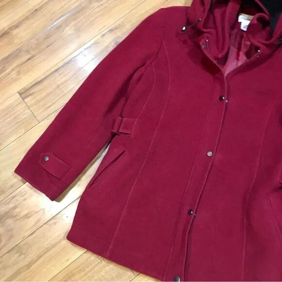 St Johns Bay cashmere red lined winter jacket pea coat wool preppy large XL image 3