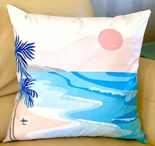 18" Pastel Beach Beachy Vibes Summer Ocean Tropics Tropical Leaves Pillow Covers