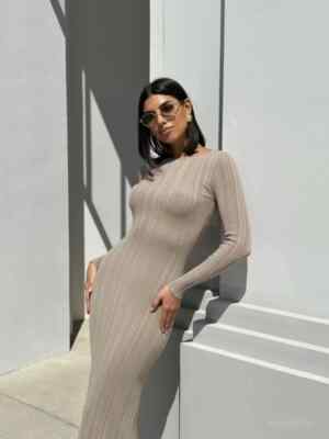 Women Spring Solid Maxi Long Sweater Dress Elegant Casual Fashion Pullover Bodycon Slim Streetwear Knitted Dress Autumn Khaki LYQ197 / L Women Spring Solid Maxi Long Sweater Dress Elegant Casual Fashion Pullover Bodycon Slim Streetwear Knitted Dress Autumn Khaki LYQ197 / L