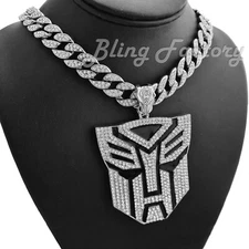 TRANSFORMER AUTOBOT Large Pendant & 16" ~ 24" Iced Cuban Choker Chain Necklace
