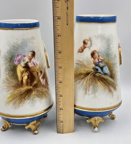 Pair Sevres Style Hand Painted Watteau Decoration Children Cherubs Vases READ - Picture 19 of 19