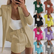 New Womens Formal Co-ord Set Jacket Coat + Shorts Ladies Work OL Blazer Suit HOT
