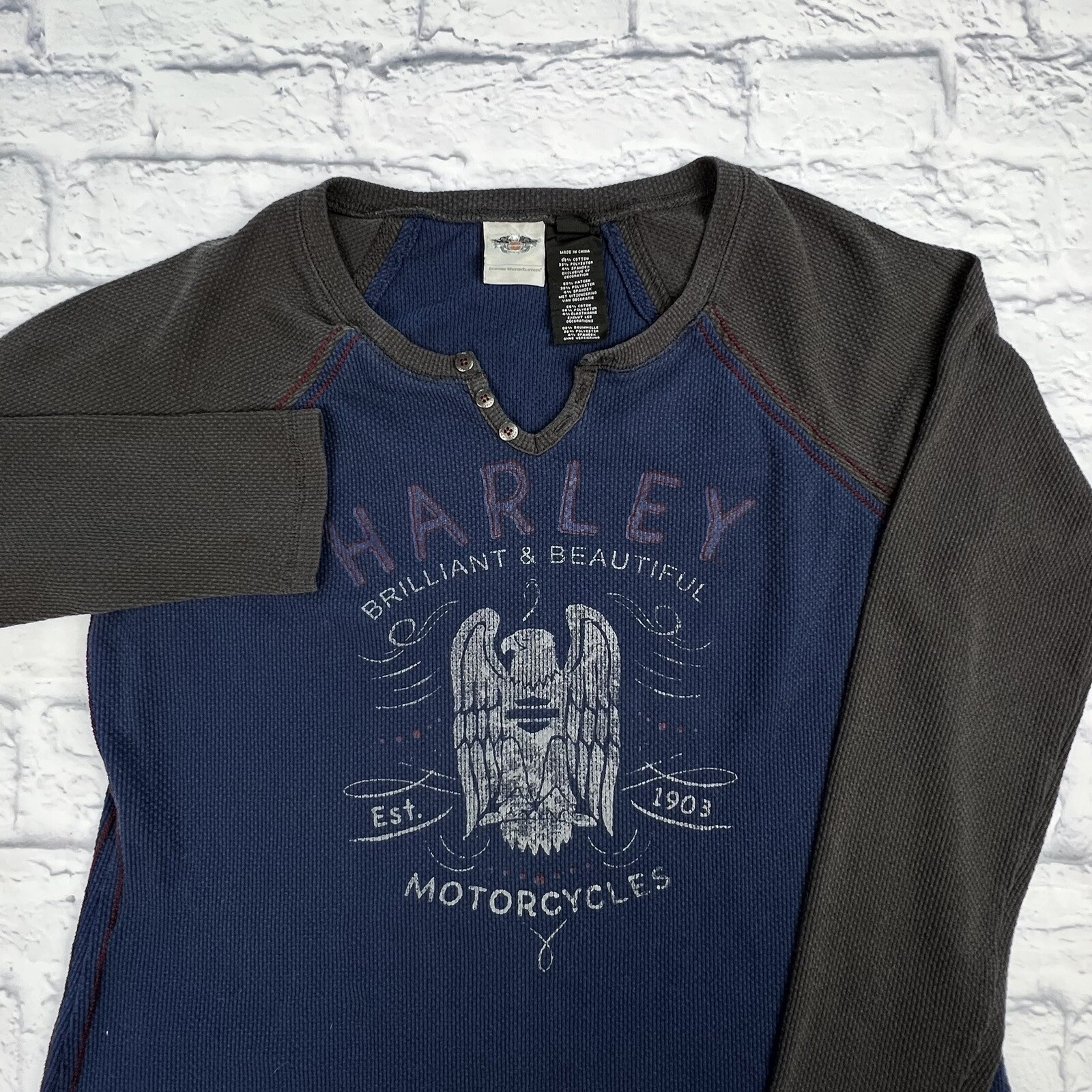 Harley Davidson Women’s XL Thermal Style Henley Long … Gem