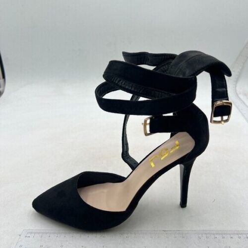 FSJ Women High Heel Ankle Straps Sandals Pointed Toe Pumps Dress Shoes Black