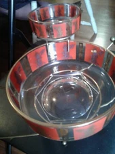 Jeanette Glass Co. Chip and Dip Set Serving Bowl Red & Gold 