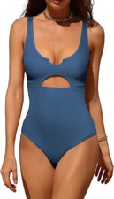 Charmo Ribbed One Piece Swimsuits for Women Cutout Scoop Neck Bathing Suit