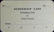 Friendship Club of Union County Blank Membership Card Social Group Document Pass