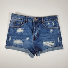 Forever 21 Shorts Womens Size 27 Blue Jean Denim Button Fly High Rise Cuffed