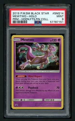 PSA 9 Mint Mewtwo Black Star Promo Hidden Fates Pin Collection Pokemon Card