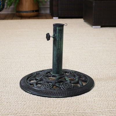 Sunnydaze Rose Blossom Cast Iron Patio Umbrella Base Green 16 Diameter Ebay